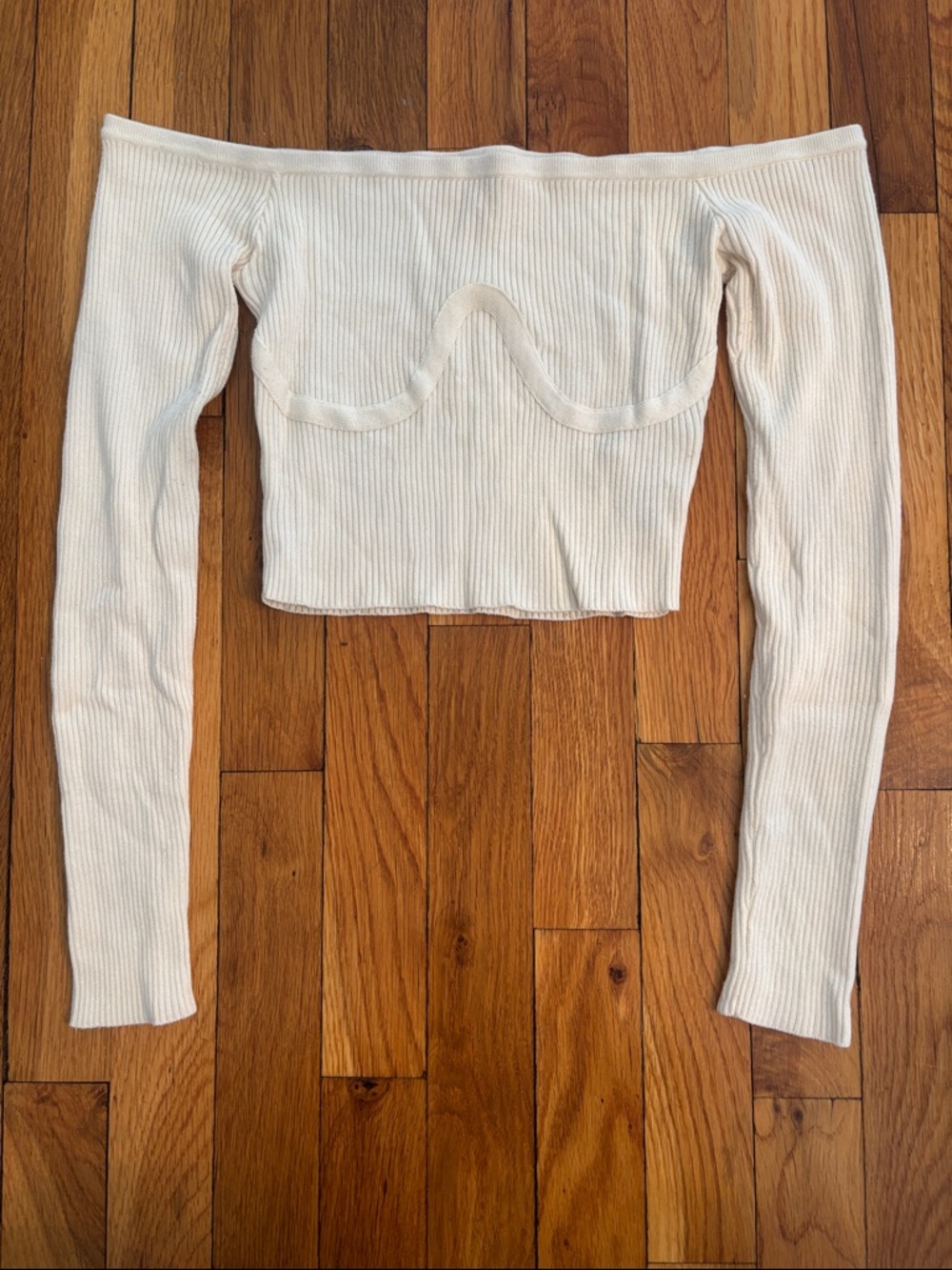 Guess Off-Shoulder Ribbed Crop Top in Cream